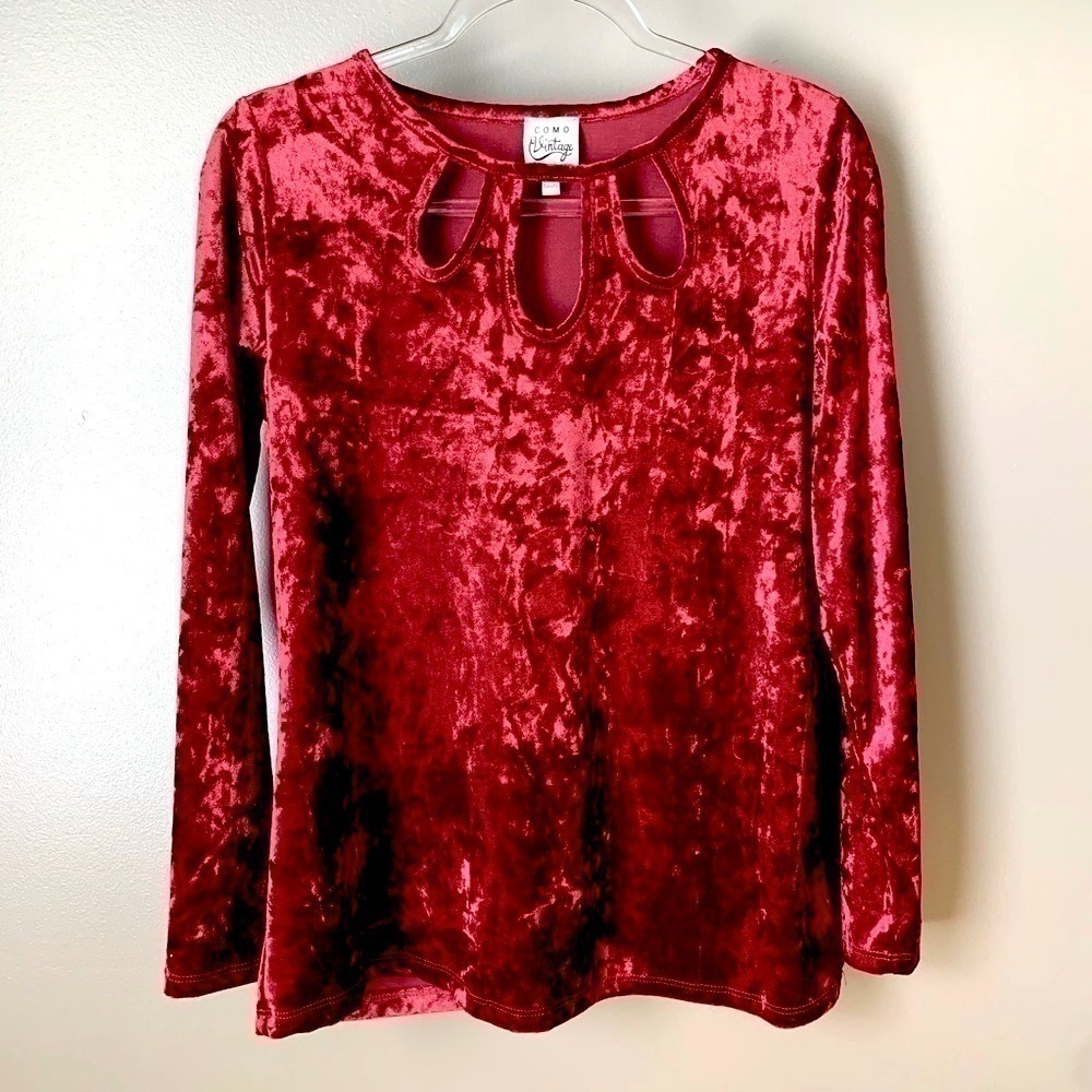 COMO Vintage Red Crushed Red Velvet A-Line Tunic